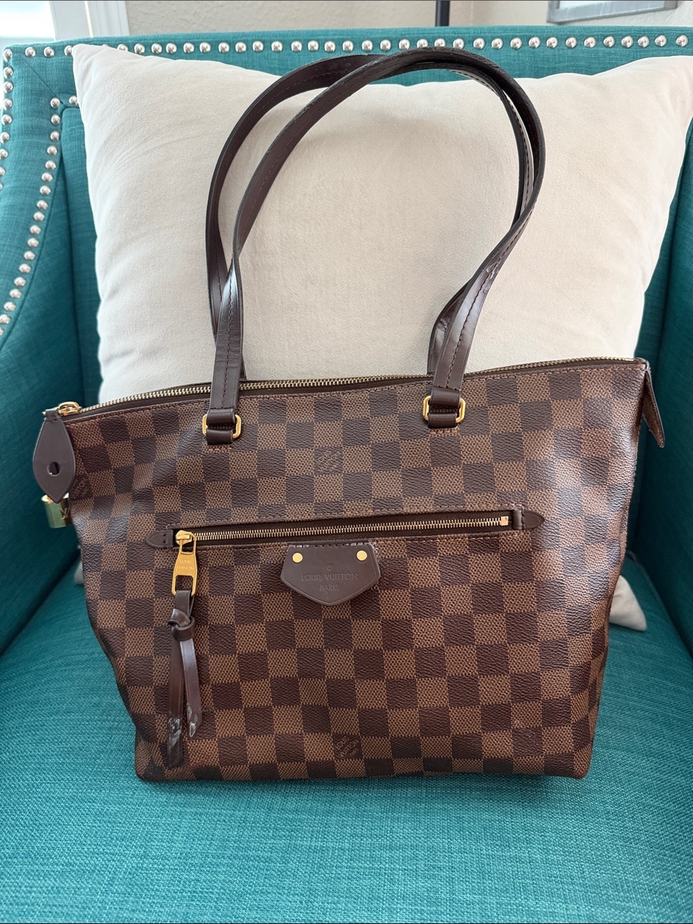Louis Vuitton Brown Damier Ebene Checkered Tote  w/ Matching wallet